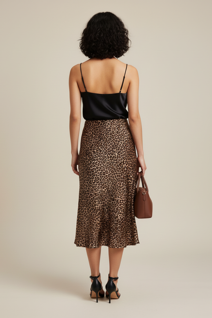 Jupe Léopard Satin Longue Fluide