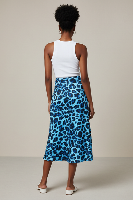 Jupe Léopard Bleue Satinée Fluide