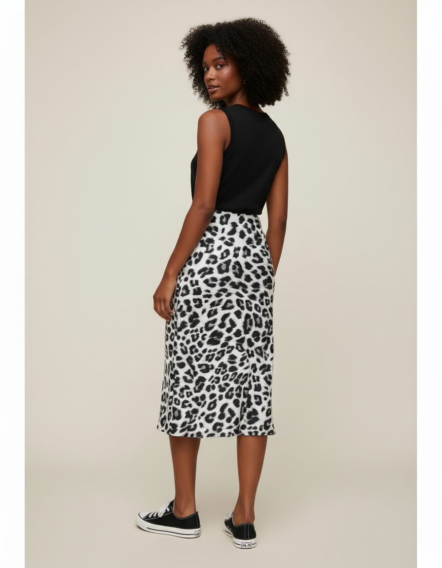 Jupe Léopard Noir Blanc Fluide