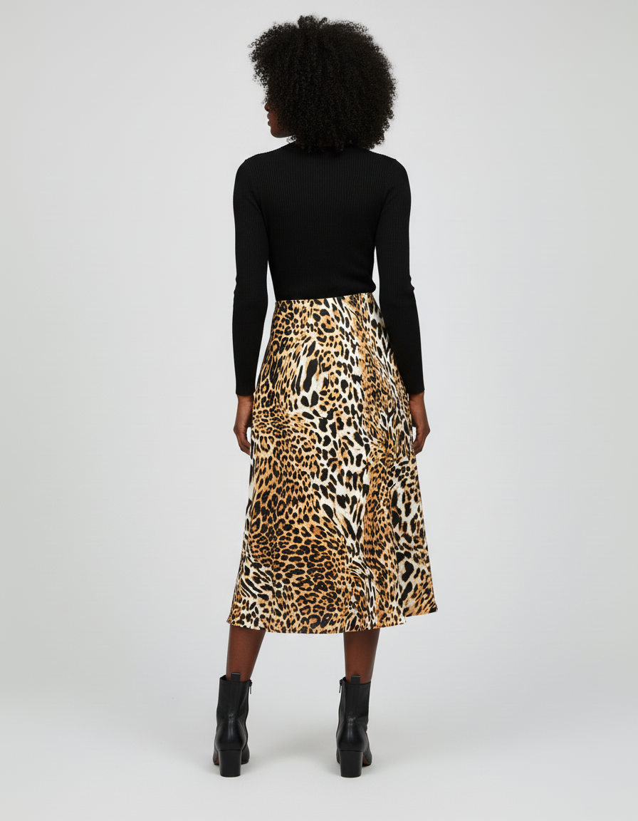 Jupe Léopard Fluide Midi Chic