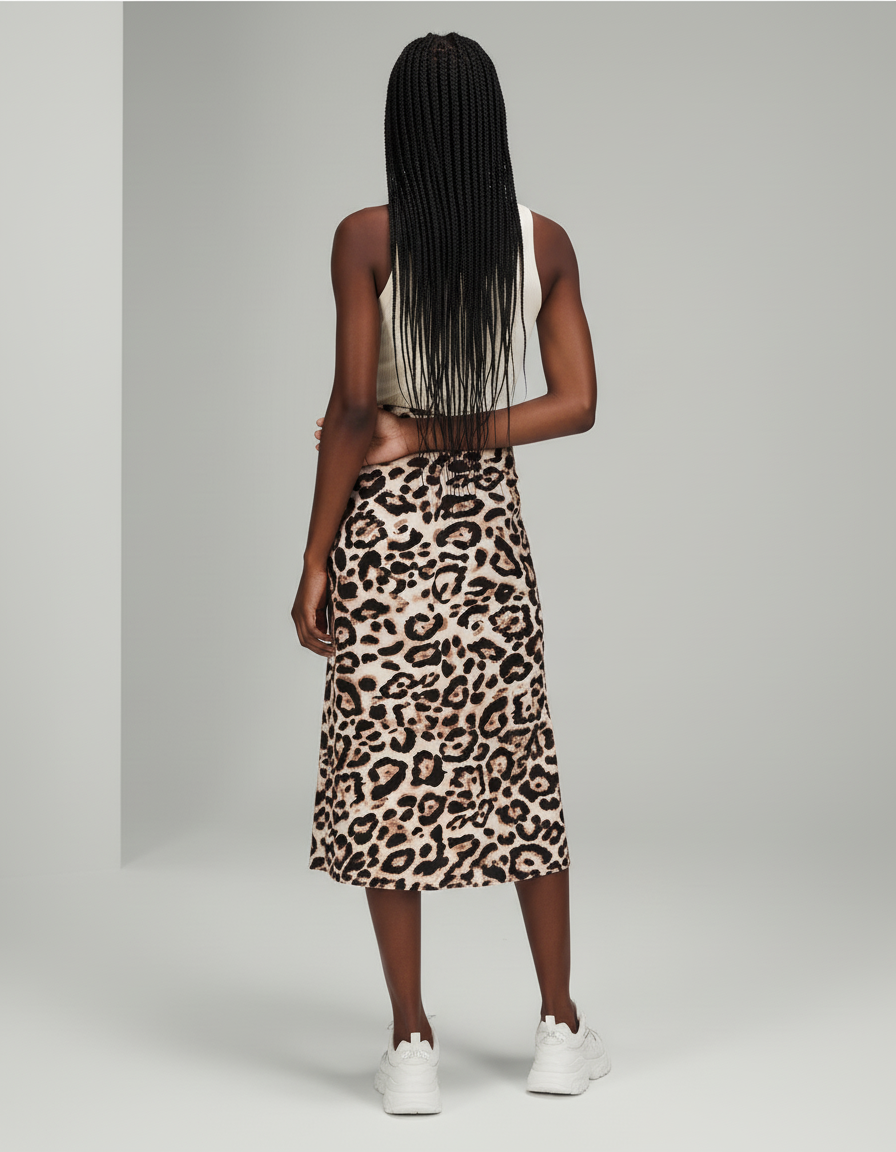 Jupe Léopard Midi Fendue Fluide