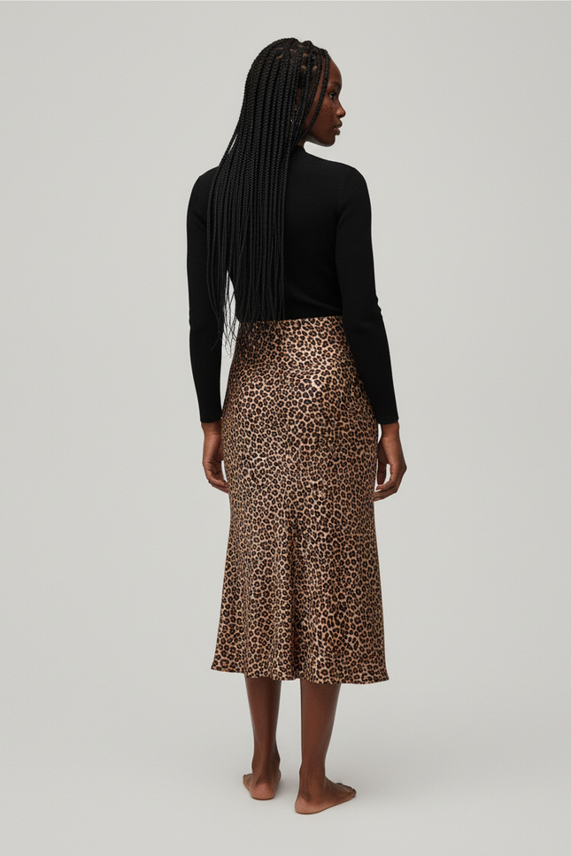 Jupe Léopard Satin Fluide Élégante Délicate