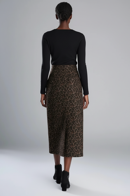Jupe Léopard Midi Taille Haute Élégante