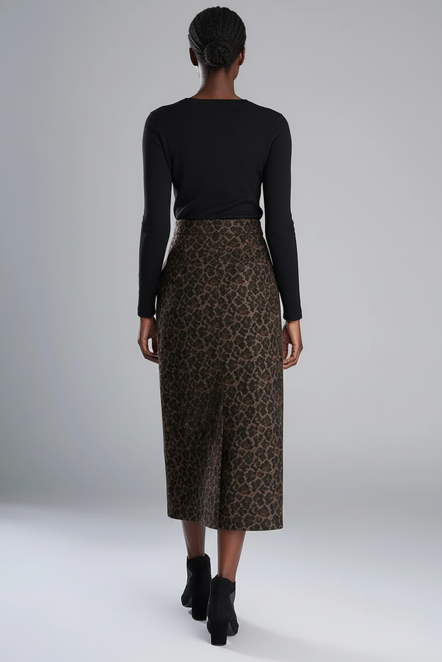 Jupe Léopard Midi Taille Haute Élégante