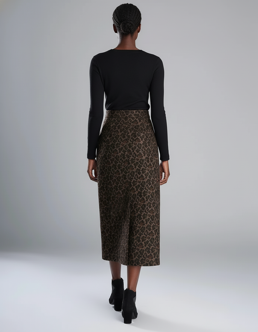 Jupe Léopard Midi Taille Haute Élégante