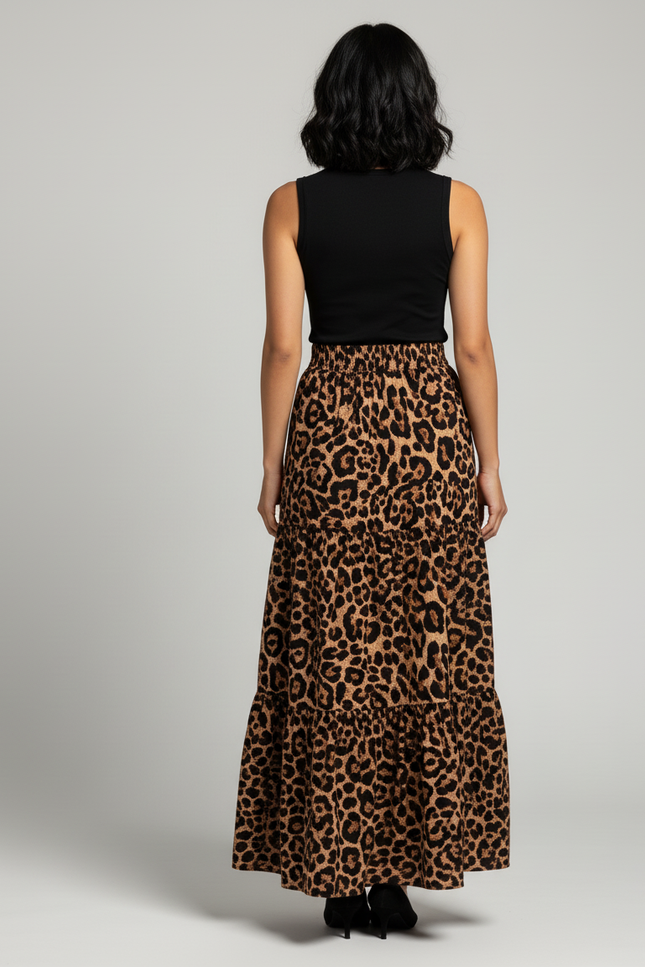 Jupe Léopard Longue À Volants Bohème Aérienne