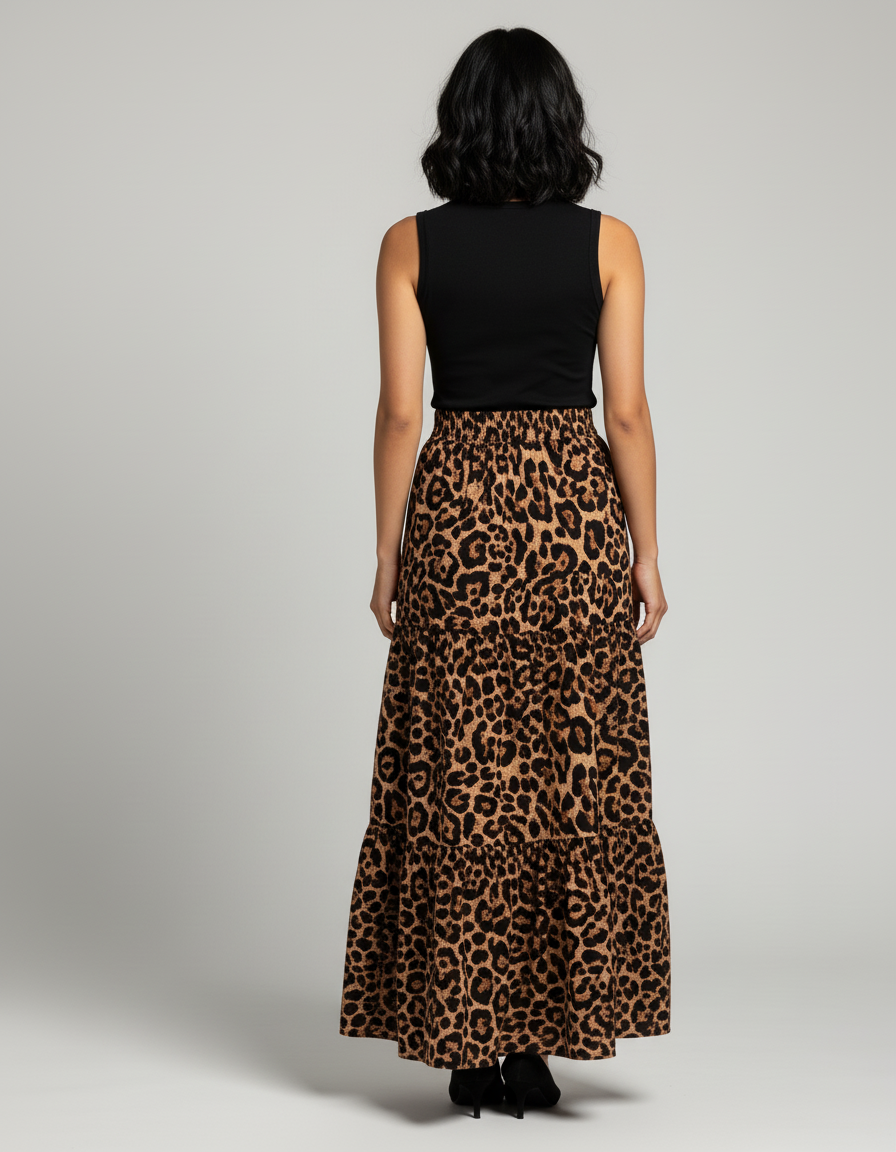 Jupe Léopard Longue À Volants Bohème Aérienne