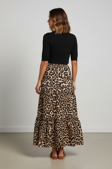 Jupe Léopard Maxi À Volants Fluide