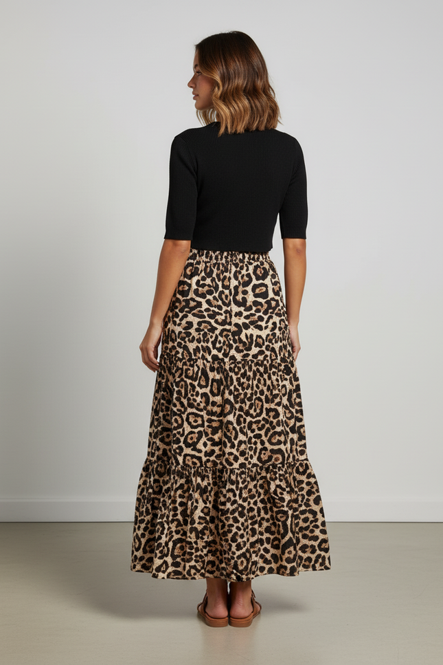 Jupe Léopard Maxi À Volants Fluide