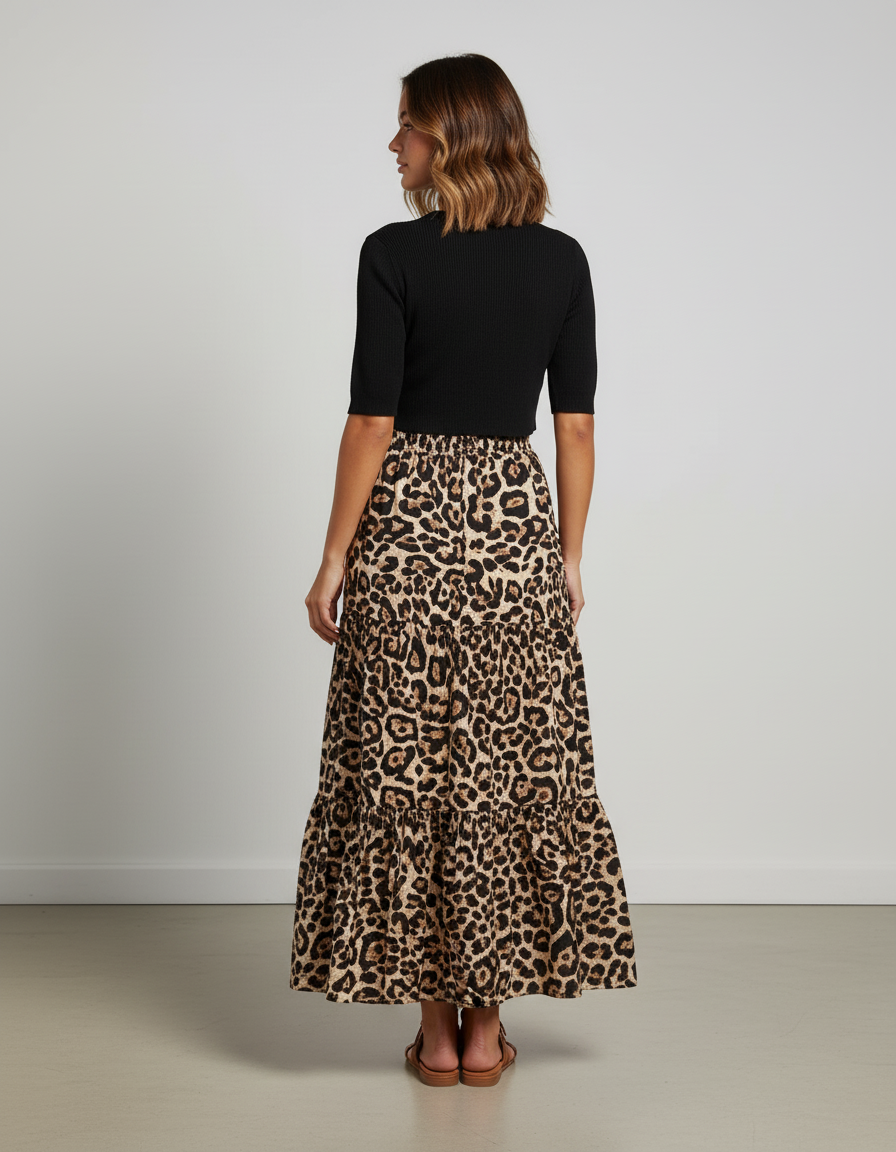 Jupe Léopard Maxi À Volants Fluide