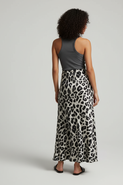 Jupe Léopard Noir Et Blanc Fluide Élégante