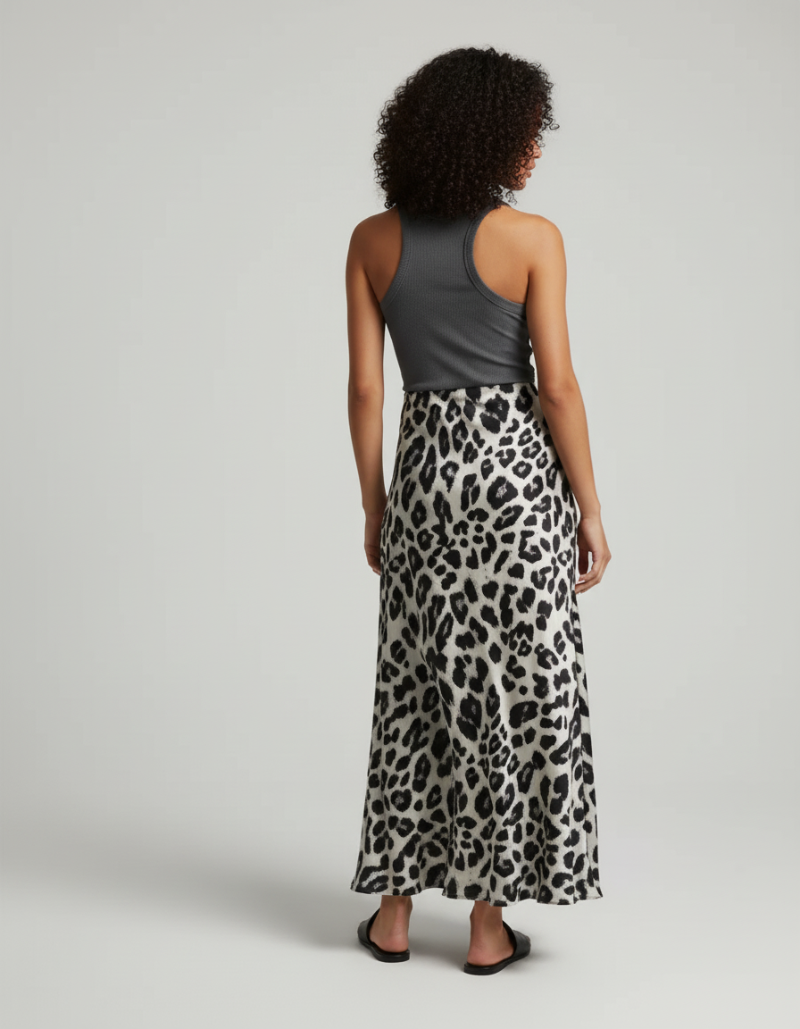 Jupe Léopard Noir Et Blanc Fluide Élégante