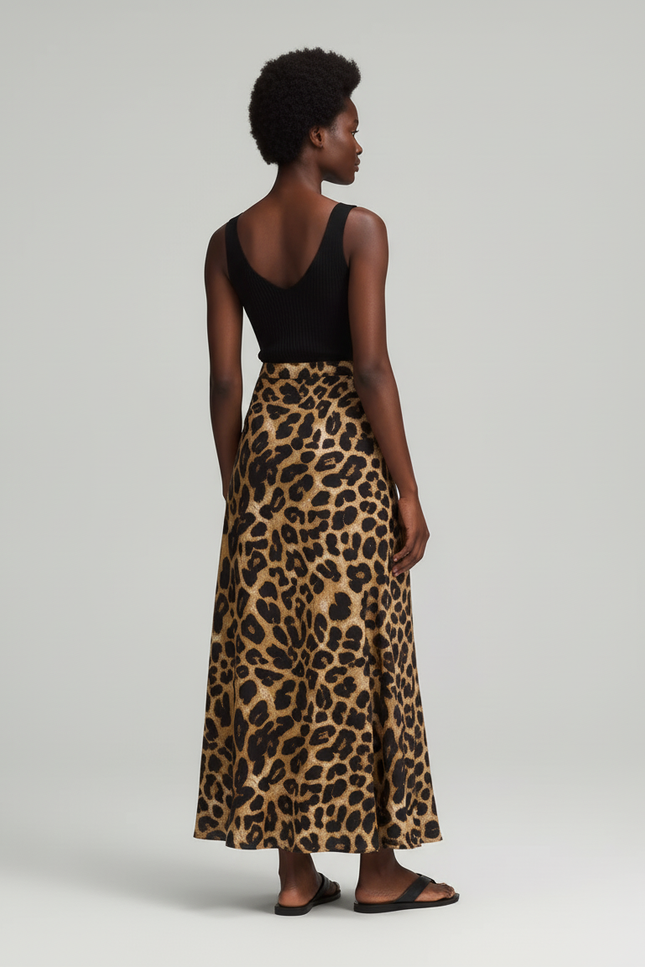 Jupe Léopard Fluide Mi-Longue Élégante