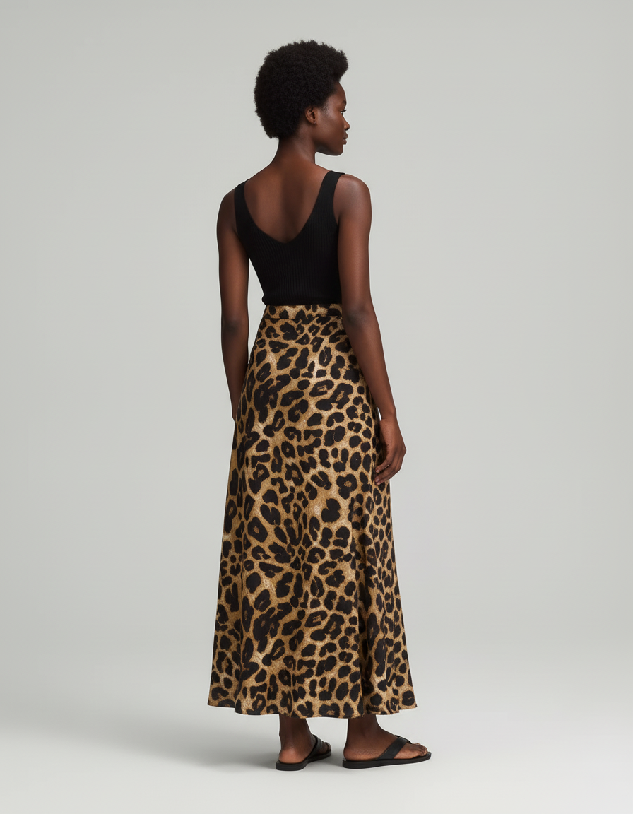 Jupe Léopard Fluide Mi-Longue Élégante