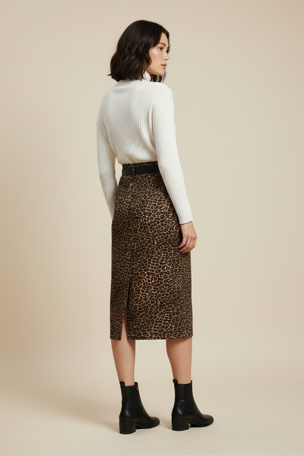 Jupe Léopard Midi Fente Tendance