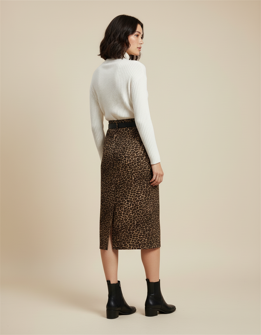 Jupe Léopard Midi Fente Tendance