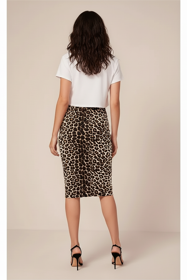 Jupe Léopard Ajustée Midi Chic