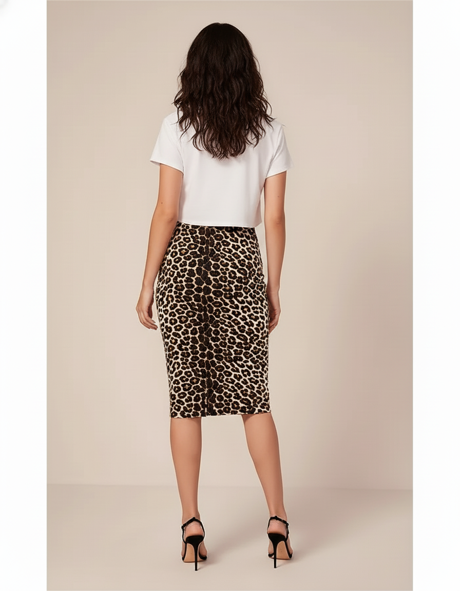 Jupe Léopard Ajustée Midi Chic