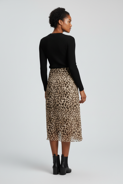 Jupe Léopard Fluide Midi Élégante