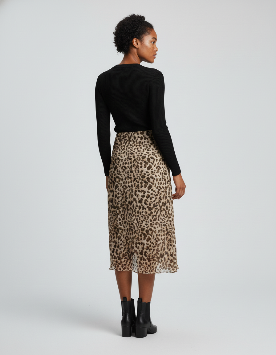 Jupe Léopard Fluide Midi Élégante
