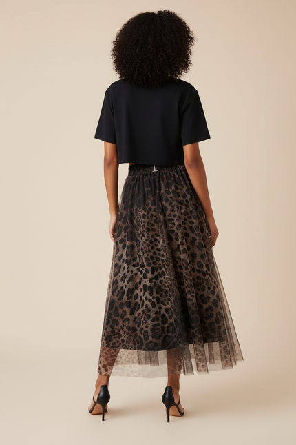 Jupe Léopard Tulle Longue Élégante