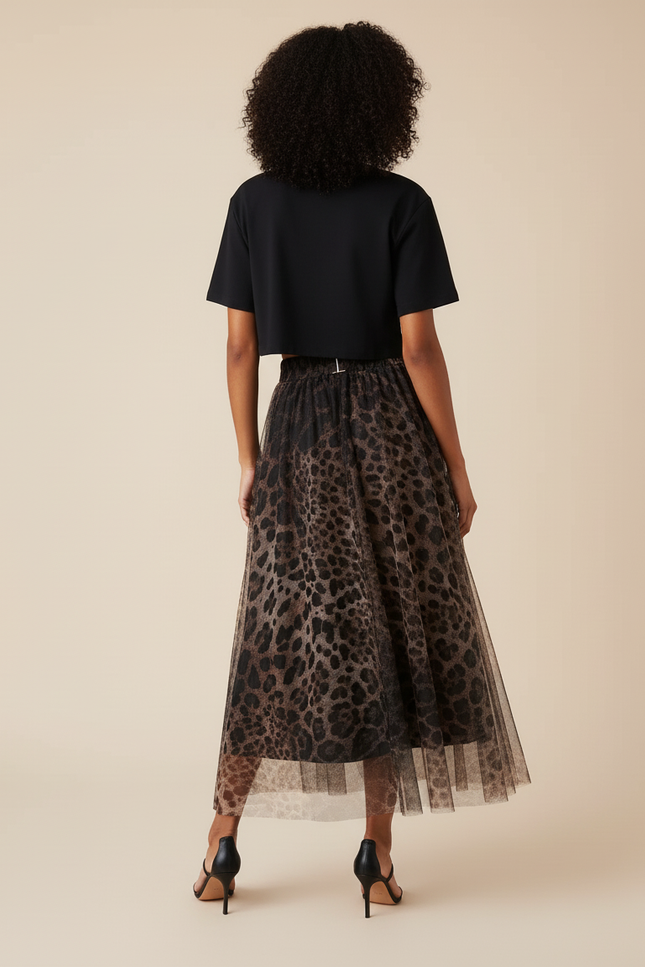 Jupe Léopard Tulle Longue Élégante