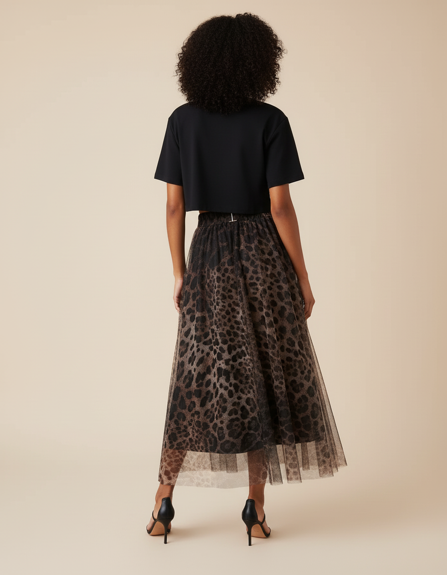 Jupe Léopard Tulle Longue Élégante
