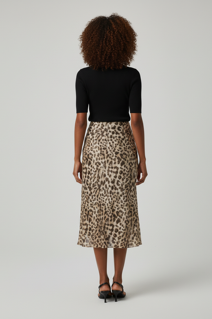 Jupe Léopard Fluide Taille Haute Élégante