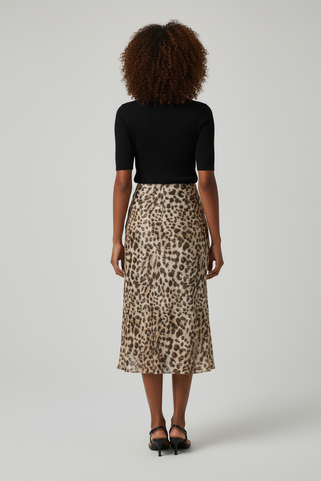Jupe Léopard Fluide Taille Haute Élégante