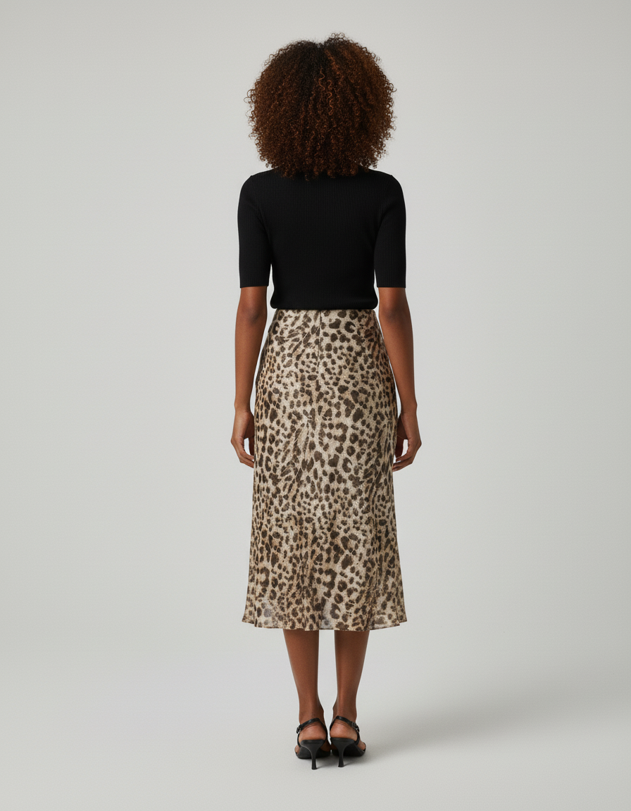 Jupe Léopard Fluide Taille Haute Élégante