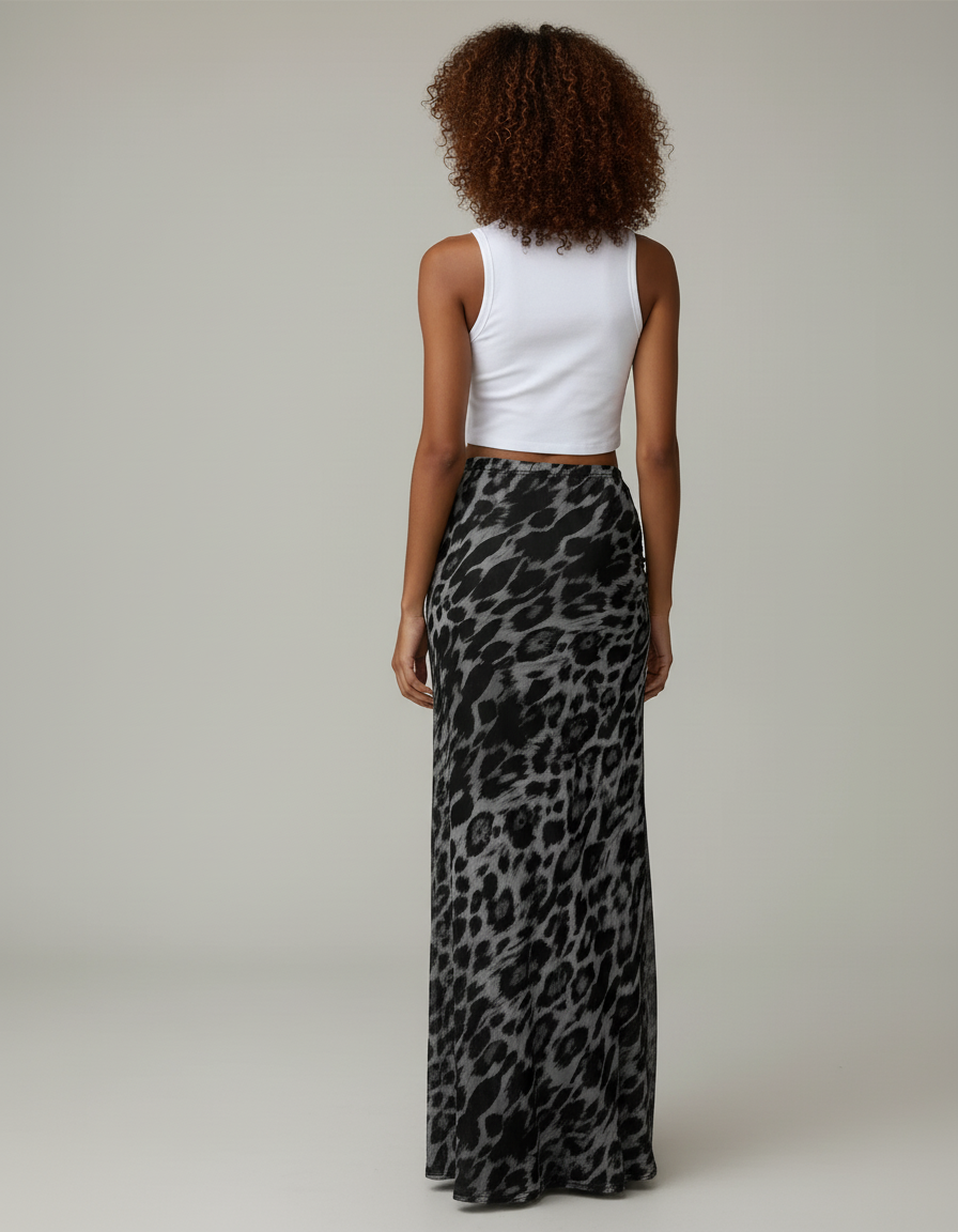 Jupe Léopard Longue Slim Fluide