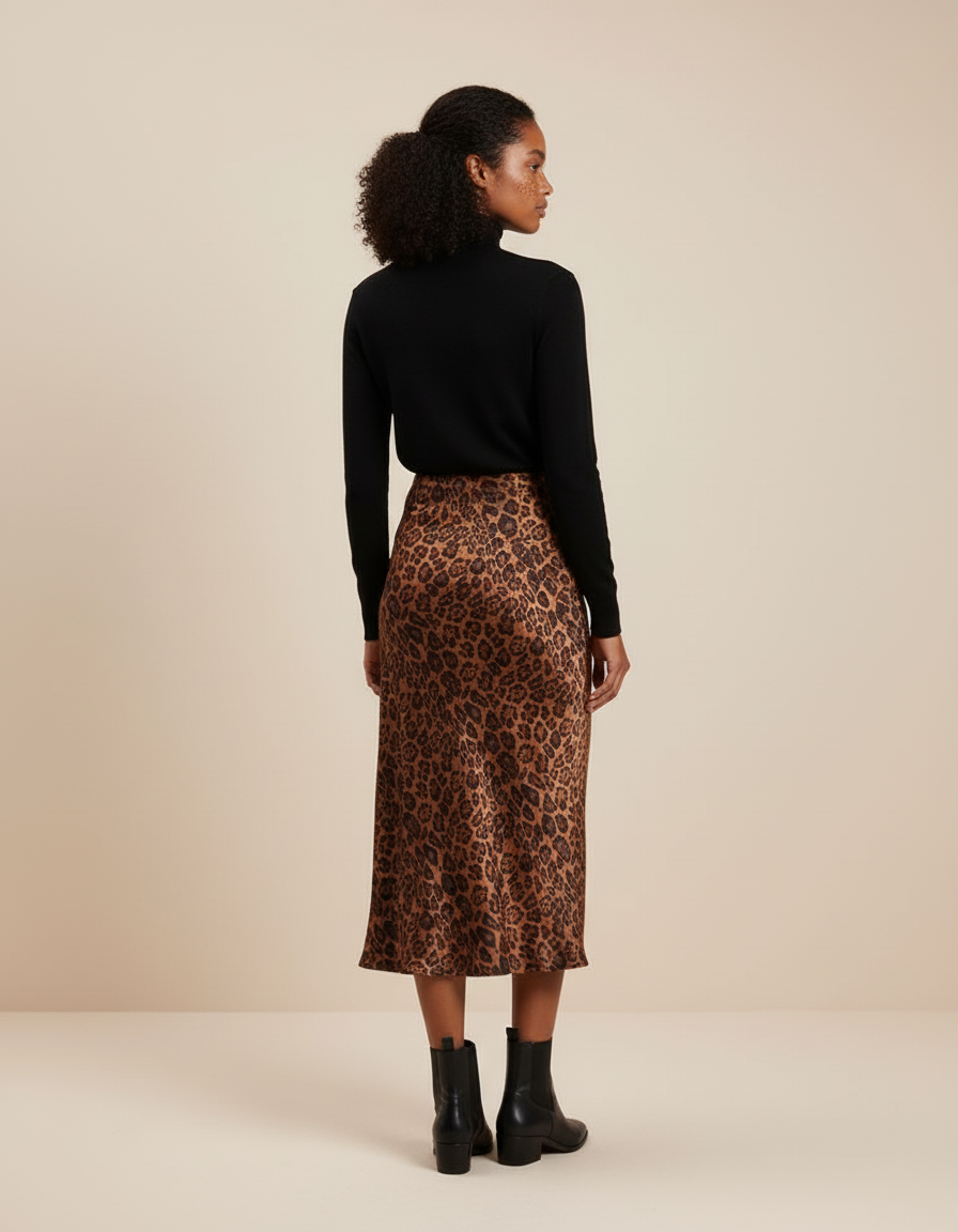 Jupe Léopard Fluide Midi Chic Quotidienne