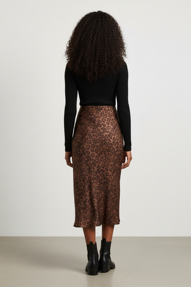 Jupe Léopard Marron Fluide Élégante Chaleureuse