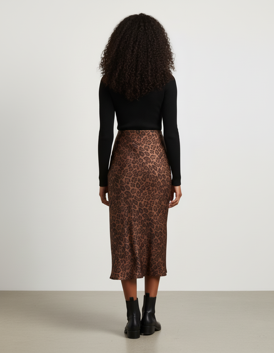 Jupe Léopard Marron Fluide Élégante Chaleureuse