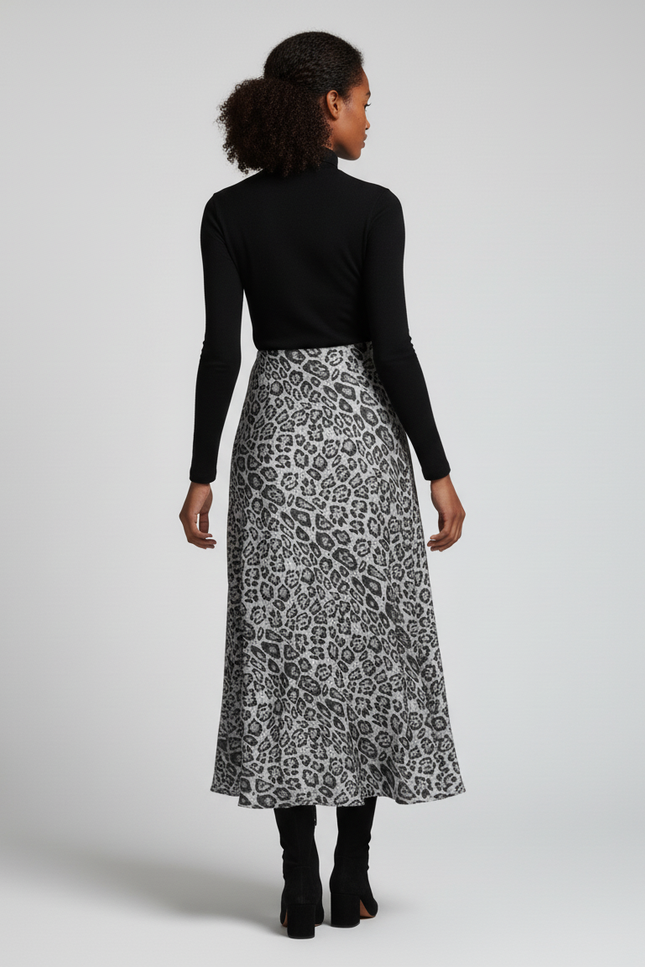 Jupe Léopard Grise Longue Fluide