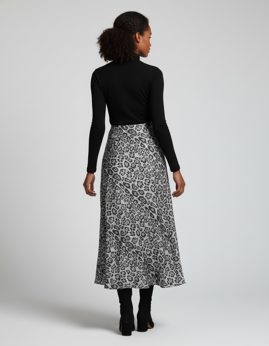 Jupe Léopard Grise Longue Fluide