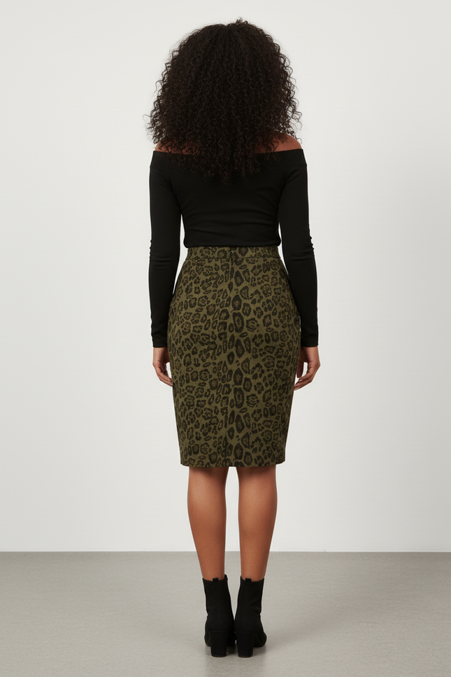 Jupe Leopard Kaki
