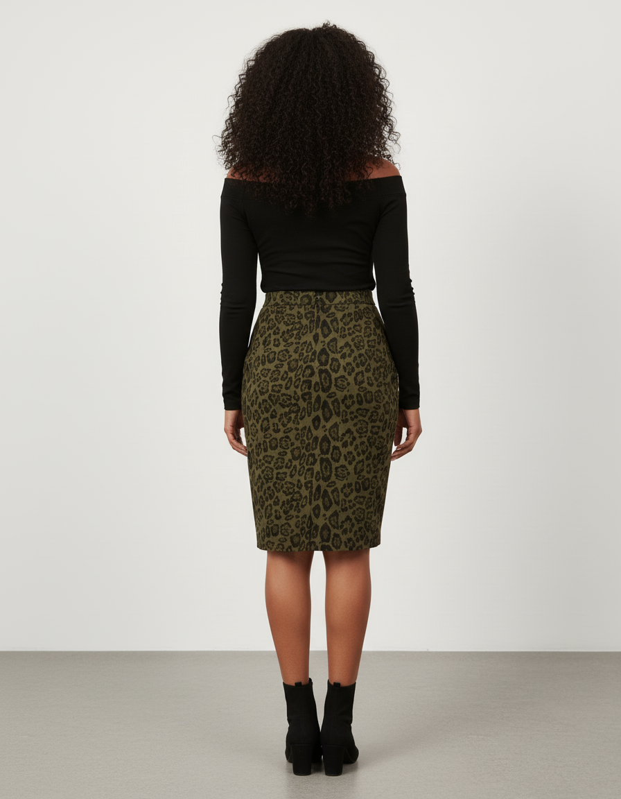 Jupe Leopard Kaki