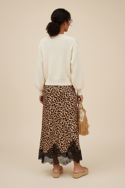 Jupe Léopard Dentelle Fluide Élégante