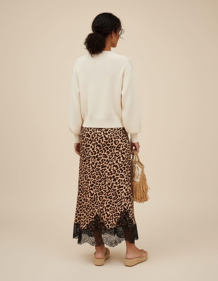 Jupe Léopard Dentelle Fluide Élégante