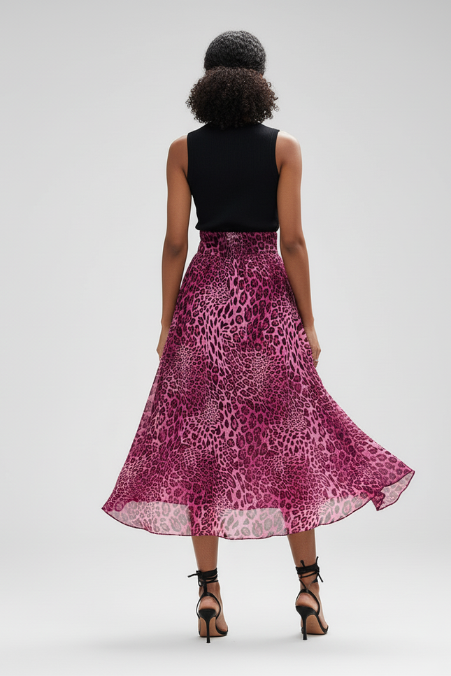 Jupe Léopard Rose Fuchsia Fluide Élégante