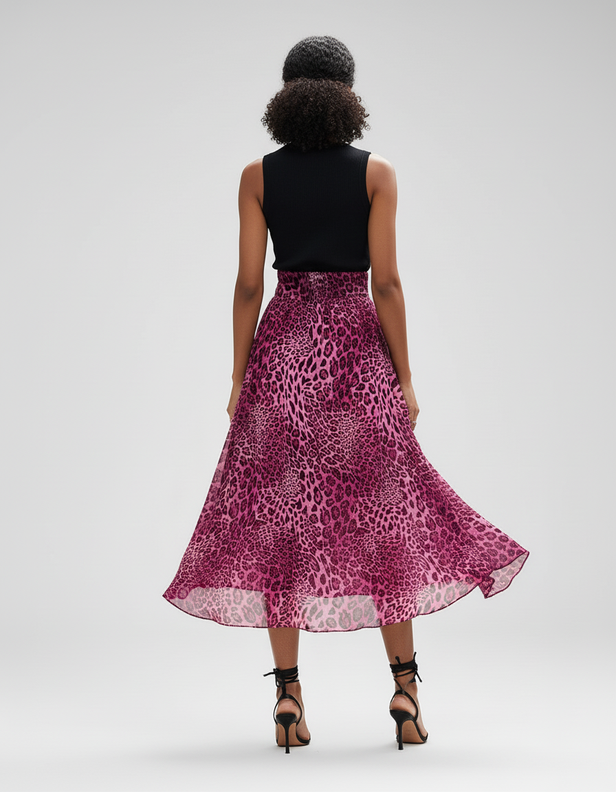 Jupe Léopard Rose Fuchsia Fluide Élégante