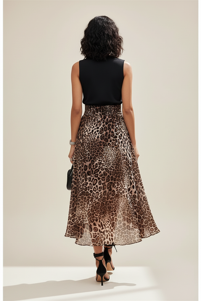 Jupe Léopard Asymétrique Fluide Élégante