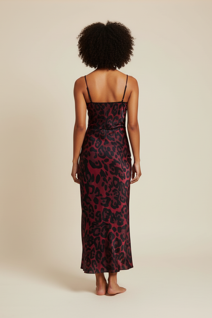 Jupe Léopard Bordeaux Satinée Élégante