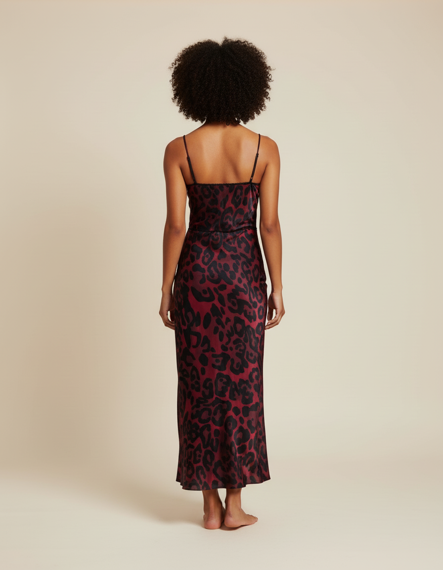 Jupe Léopard Bordeaux Satinée Élégante