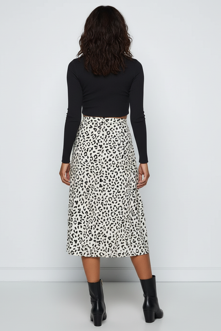 Jupe Léopard Fluide Fendue Élégante