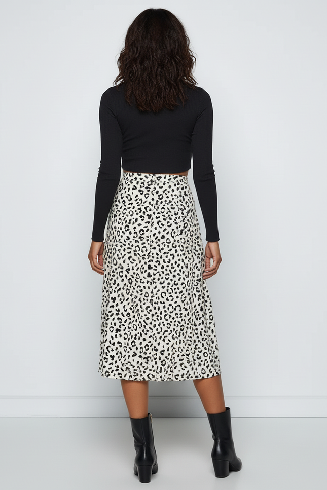 Jupe Léopard Fluide Fendue Élégante