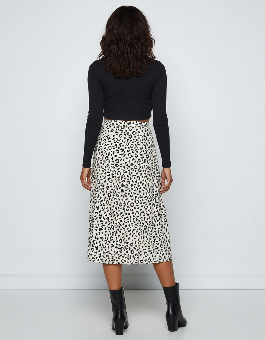 Jupe Léopard Fluide Fendue Élégante