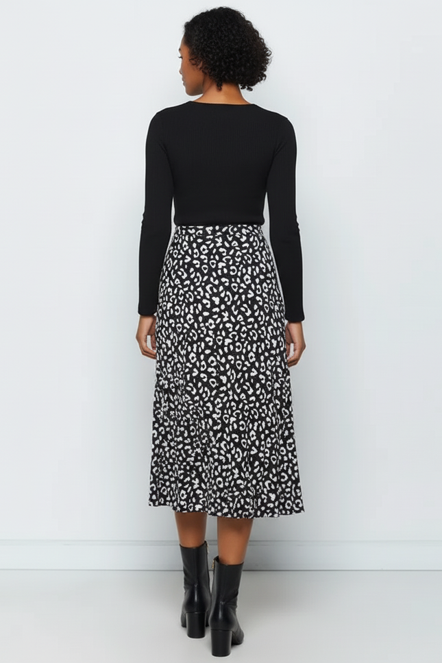 Jupe Léopard Midi Fluide Élégante Soyeuse