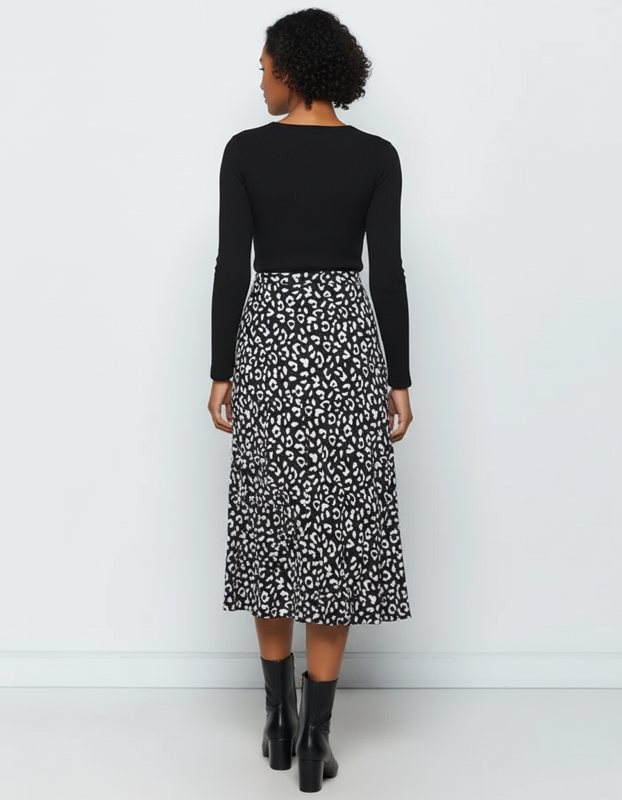 Jupe Léopard Midi Fluide Élégante Soyeuse